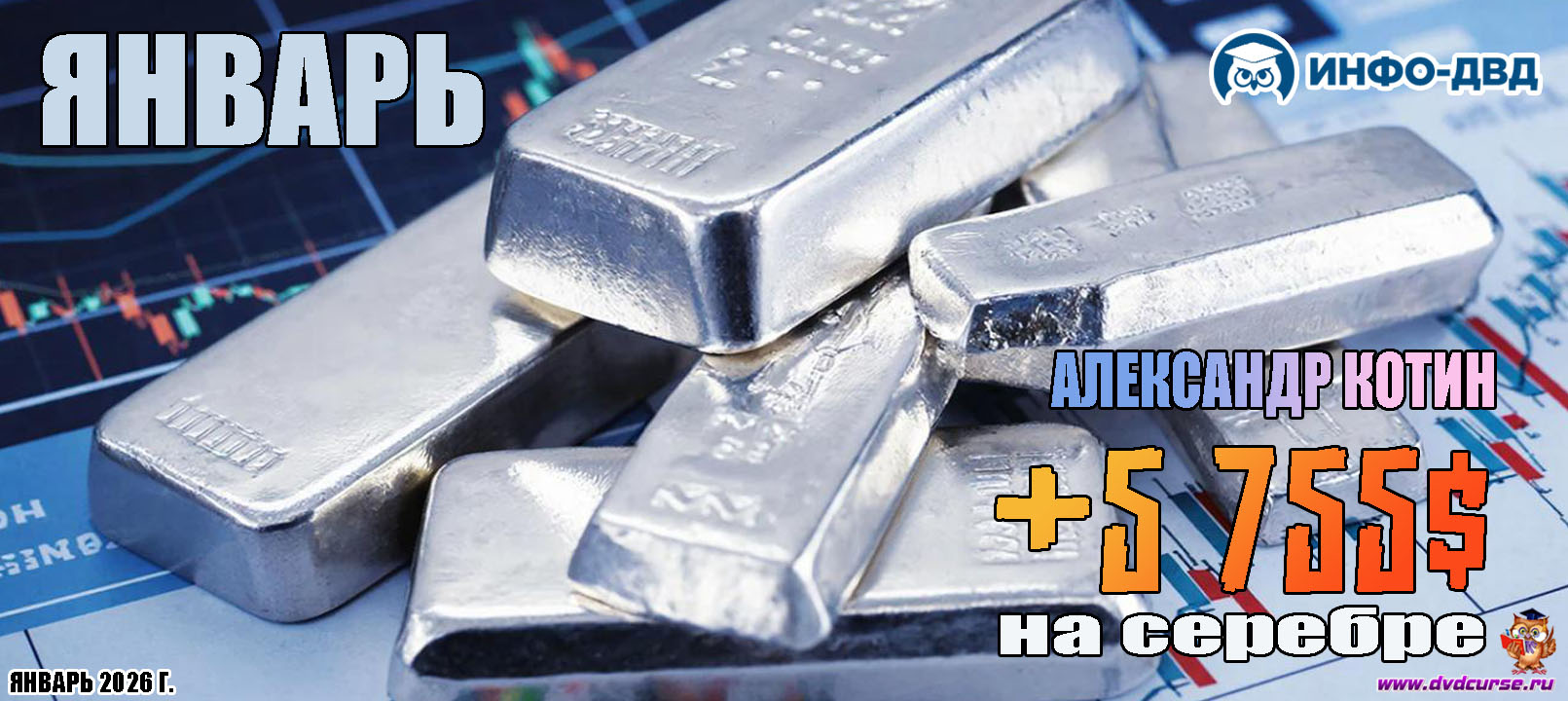 Видеозапись Январь. +5 755$ на серебре - Александр Котин, Издательство Info-DVD