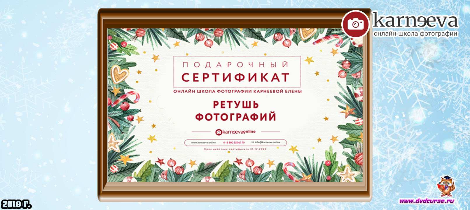 Распродажа Новогодние подарочные сертификаты на все курсы и уроки (Елена Карнеева, Онлайн школа фотографии)